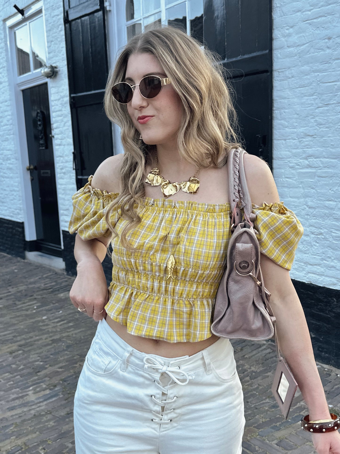 Sam top off shoulder smock yellow