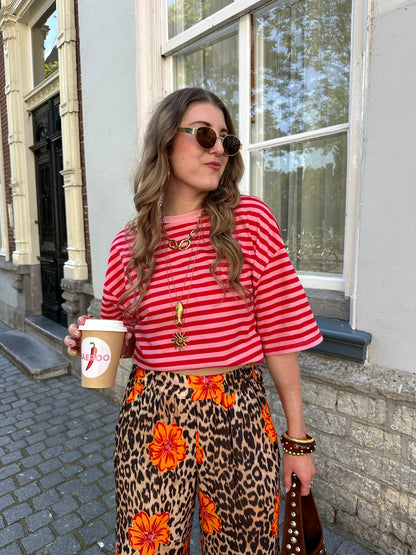 Loes t-shirt met strepen roze rood
