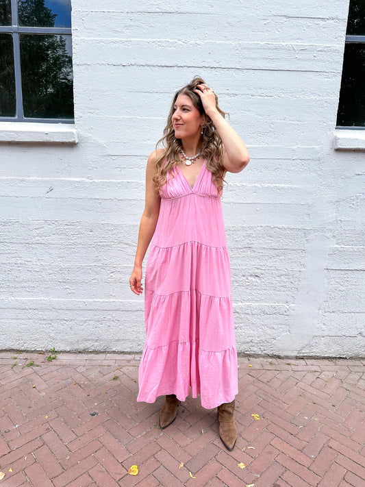Boho jurk lang pink