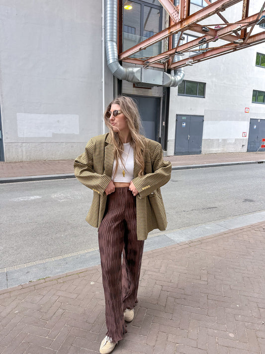 Boxy oversized blazer checkered mustard