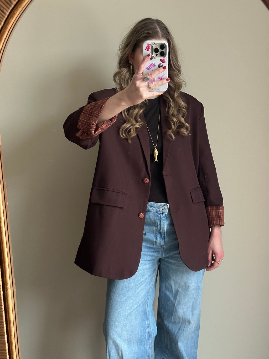 Zoey blazer bruin met ruit detail