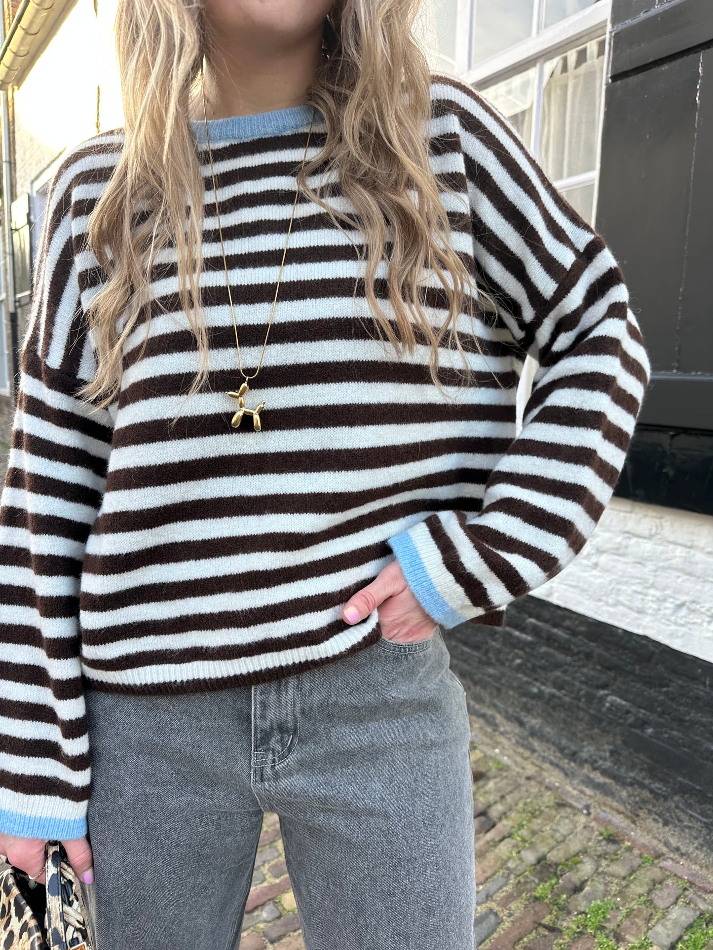 Sage streep trui bruin blauw