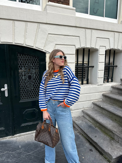 Sage streep trui blauw oranje