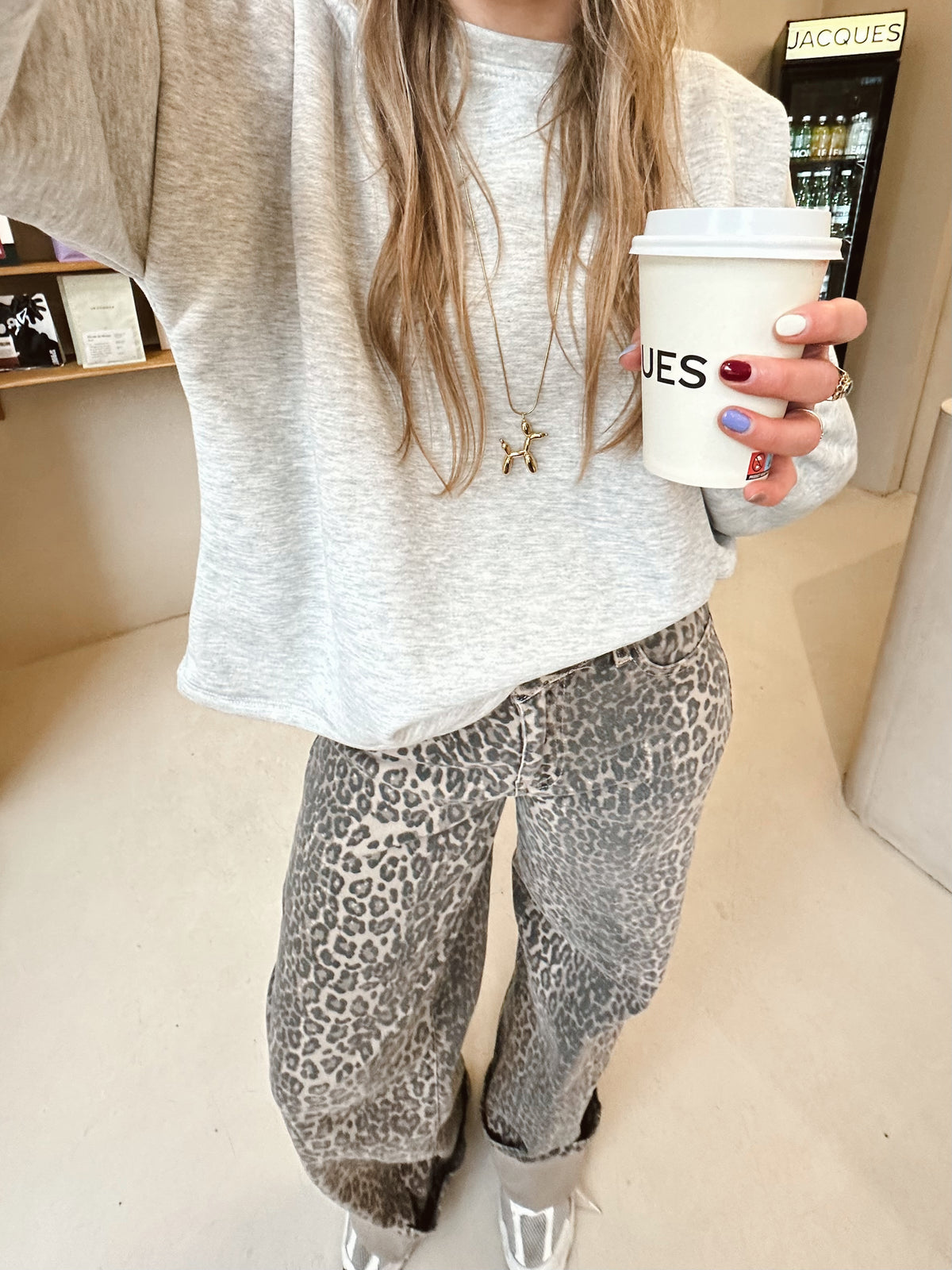 Leopard straight jeans