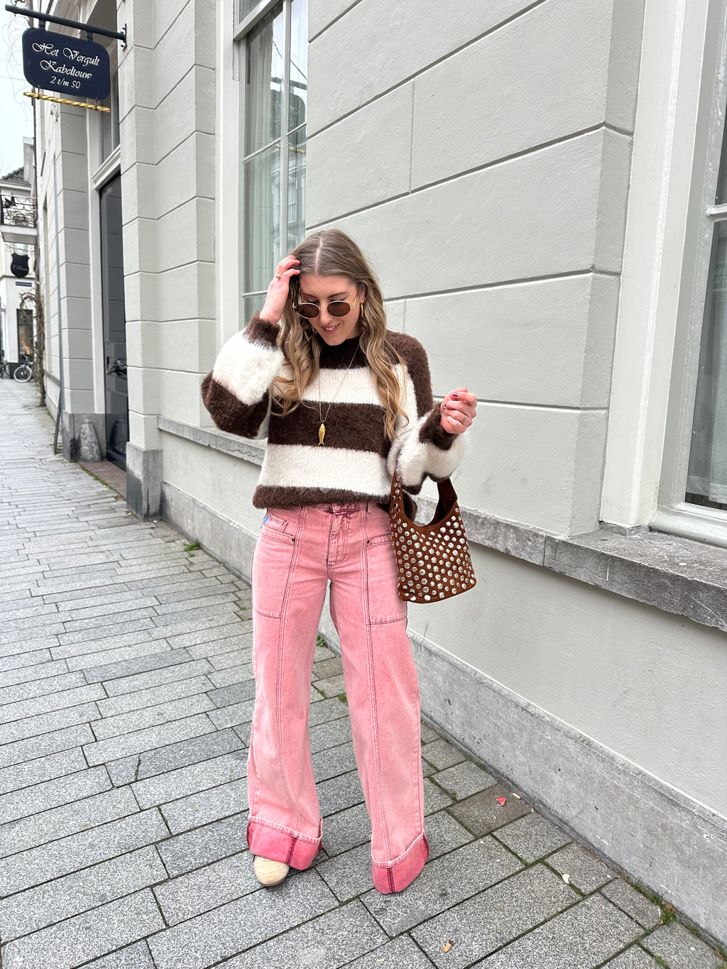 Laura gestreepte trui choco