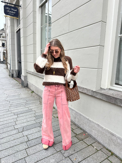 Laura gestreepte trui choco