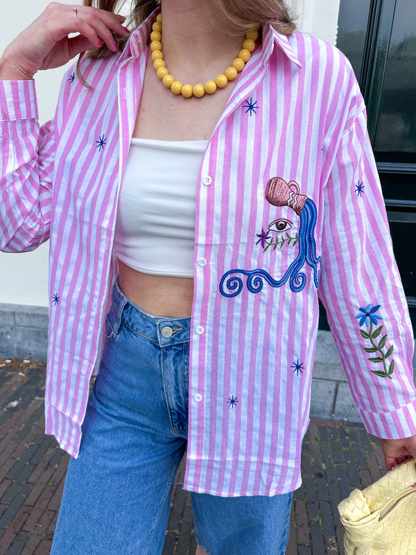 Pink stripe patches blouse