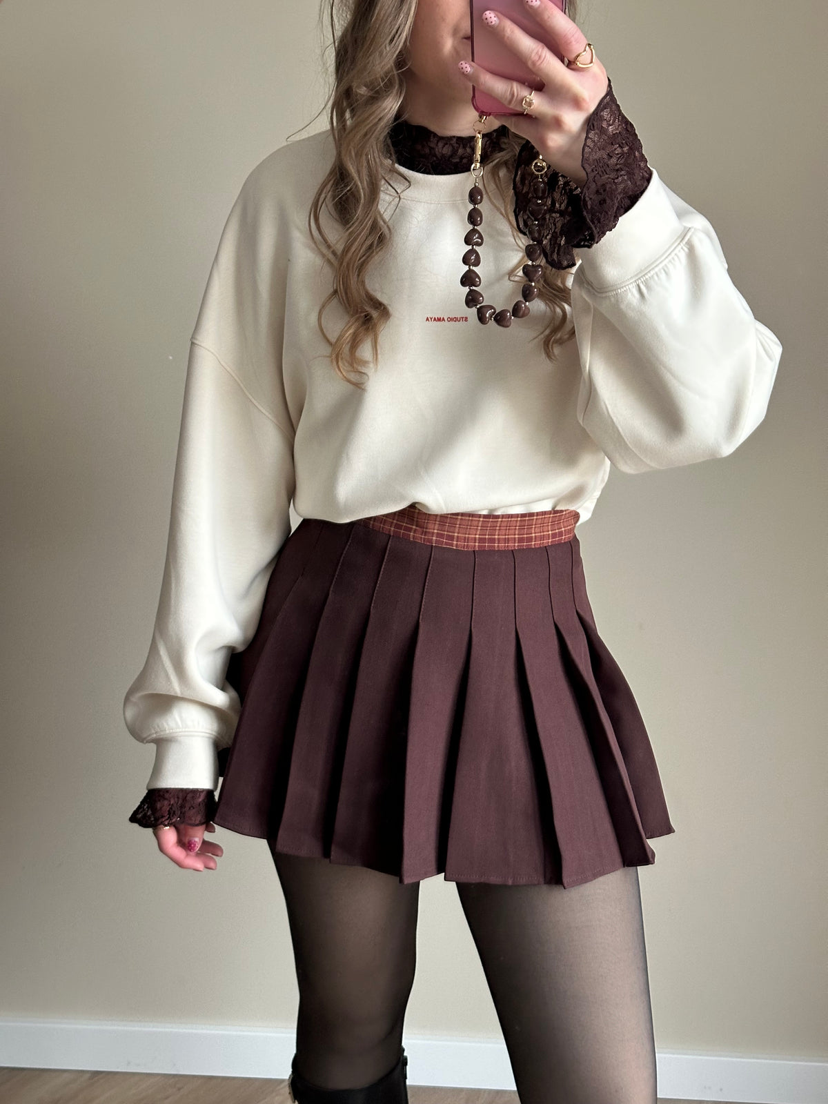 Angela skort bruin met ruit detail