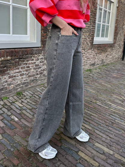 Amour straight leg jeans met hearts grijs