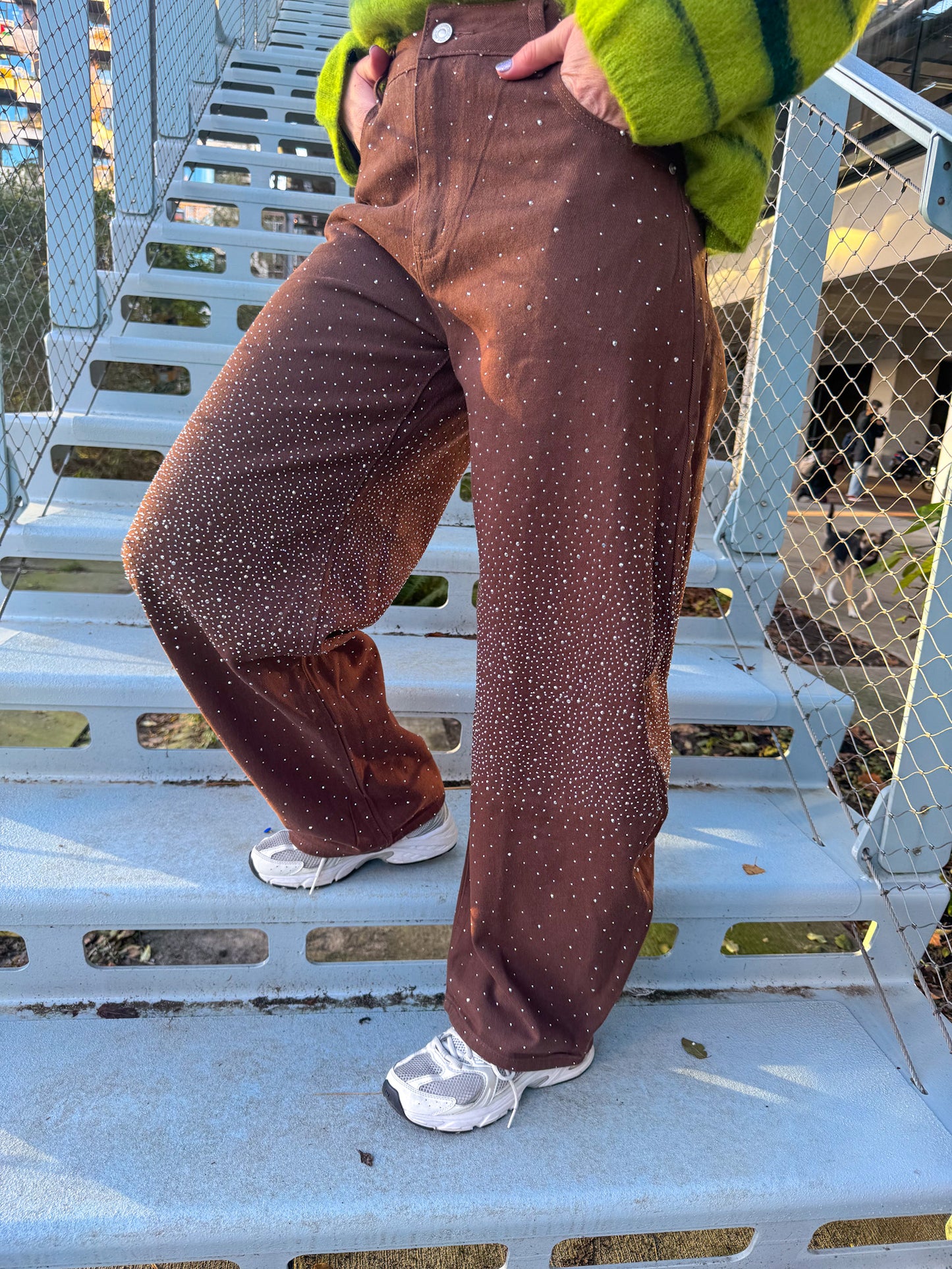 Balloon jeans met strass bruin