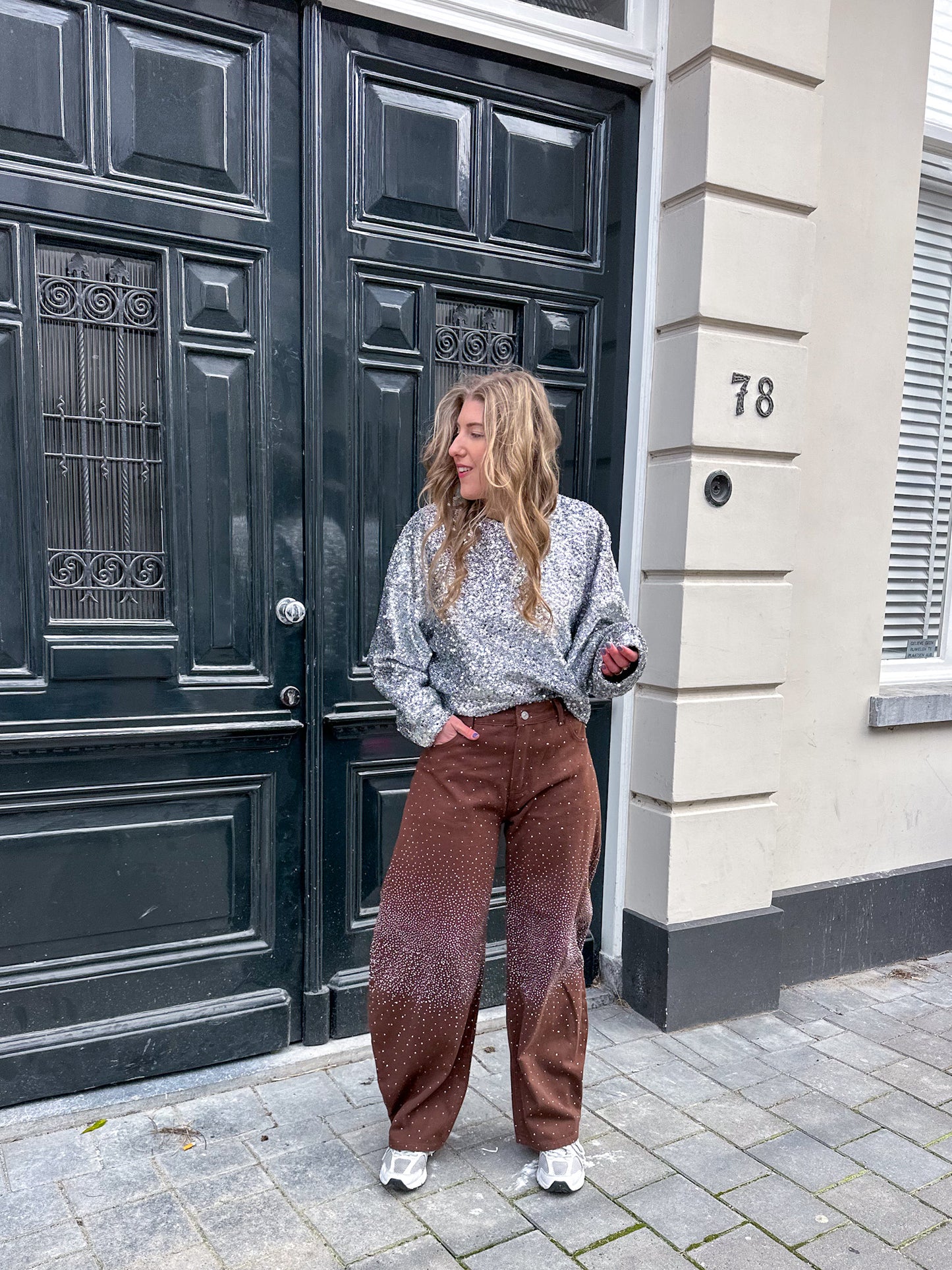 Balloon jeans met strass bruin