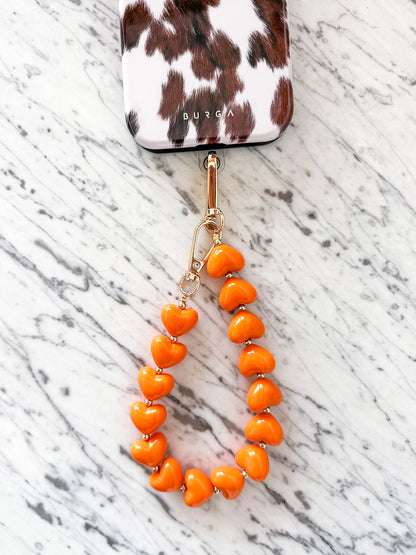 Telefoonkoord met hartjes oranje