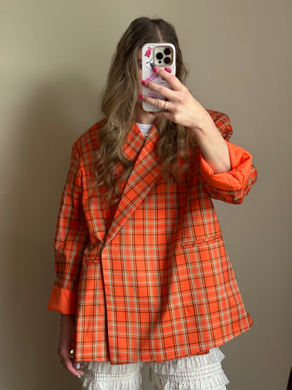 Boxy oversized blazer checkered orange