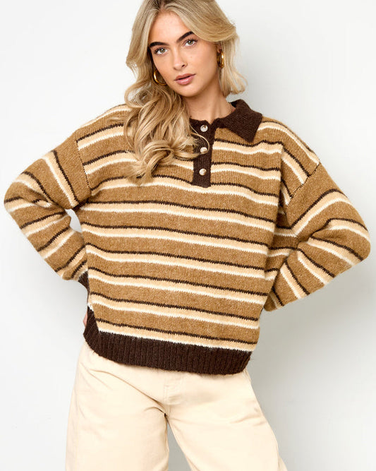 Maud polo trui stripes bruin
