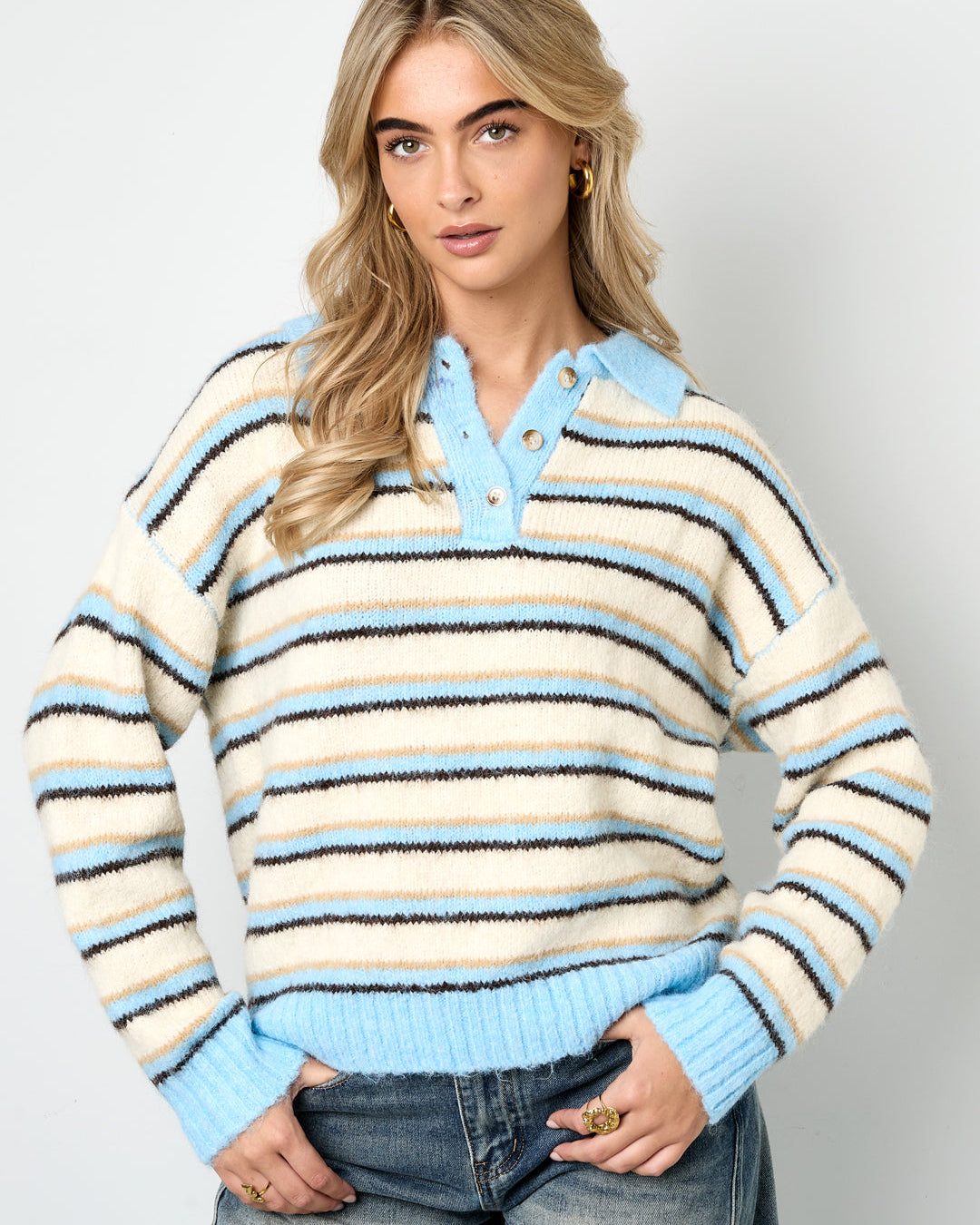 Maud polo trui stripes bruin