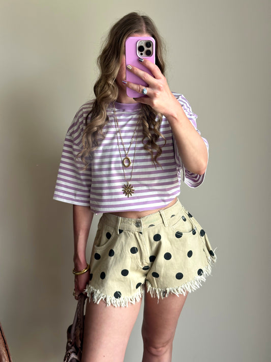 Guusje denim shorts polkadot gerafeld beige
