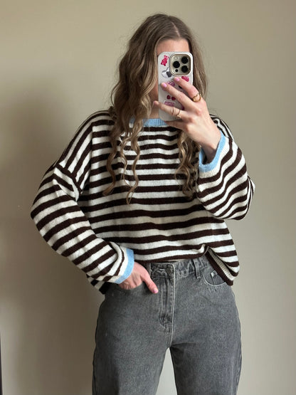 Sage streep trui bruin blauw