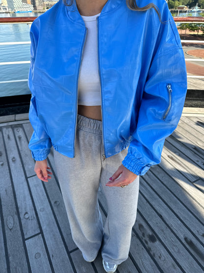 Studio Amaya Nox leer look bomber jacket blue