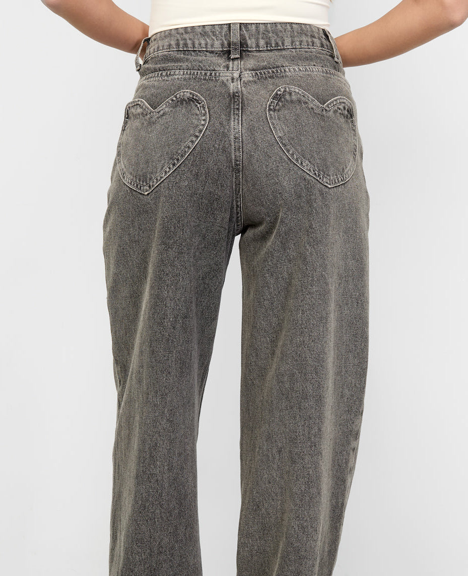 Amour straight leg jeans met hearts blauw