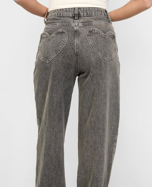 Amour straight leg jeans met hearts blauw