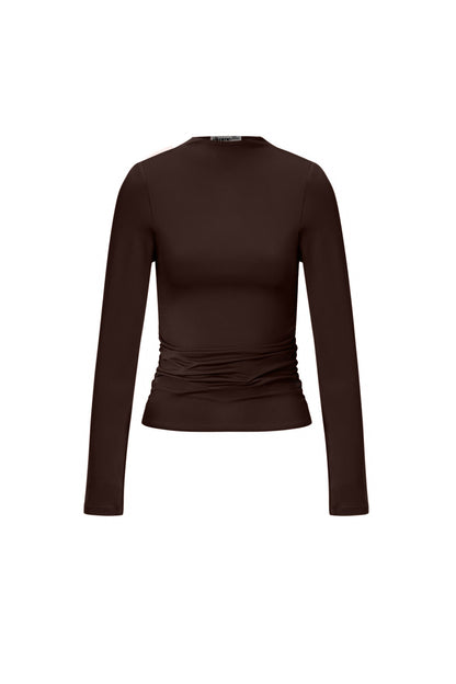 Robbin basic long sleeve top donker bruin