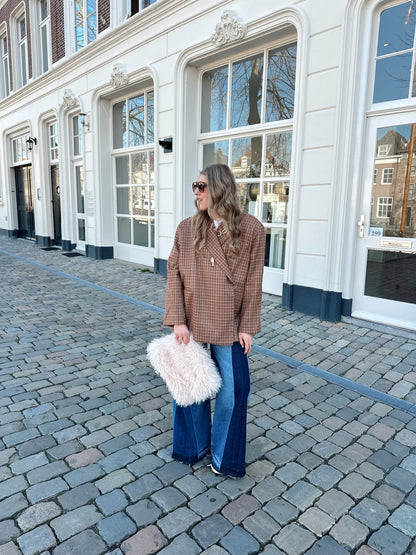 Boxy oversized blazer checkered pink brown