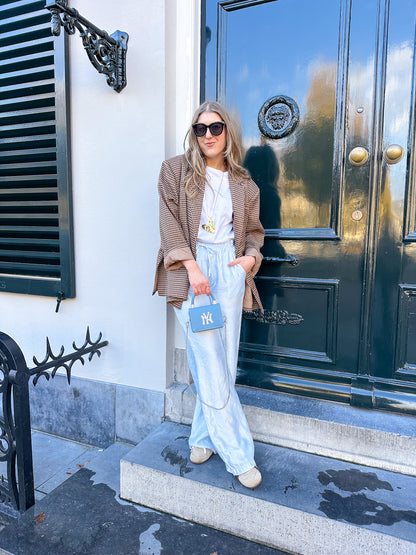 Boxy oversized blazer checkered bruin