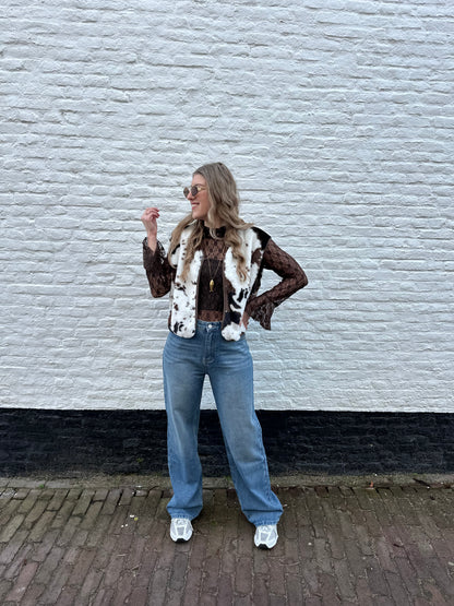 Amour straight leg jeans met hearts blauw