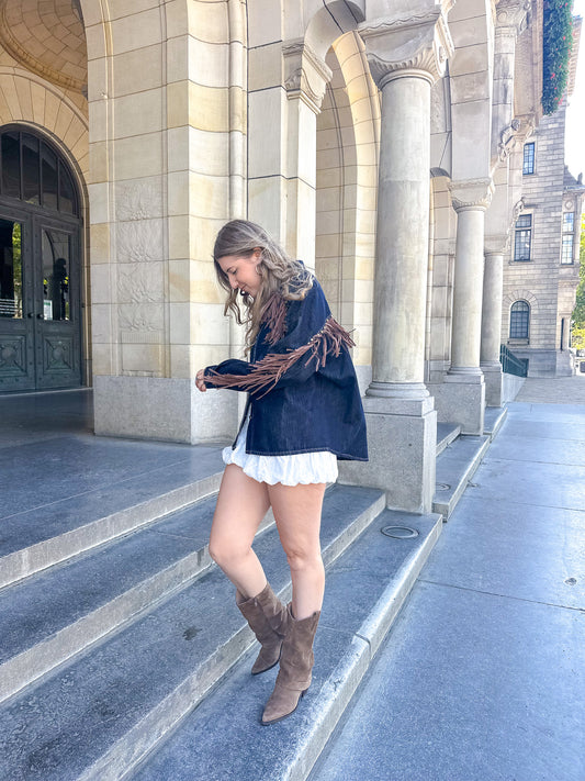 Poppy denim fringe jasje