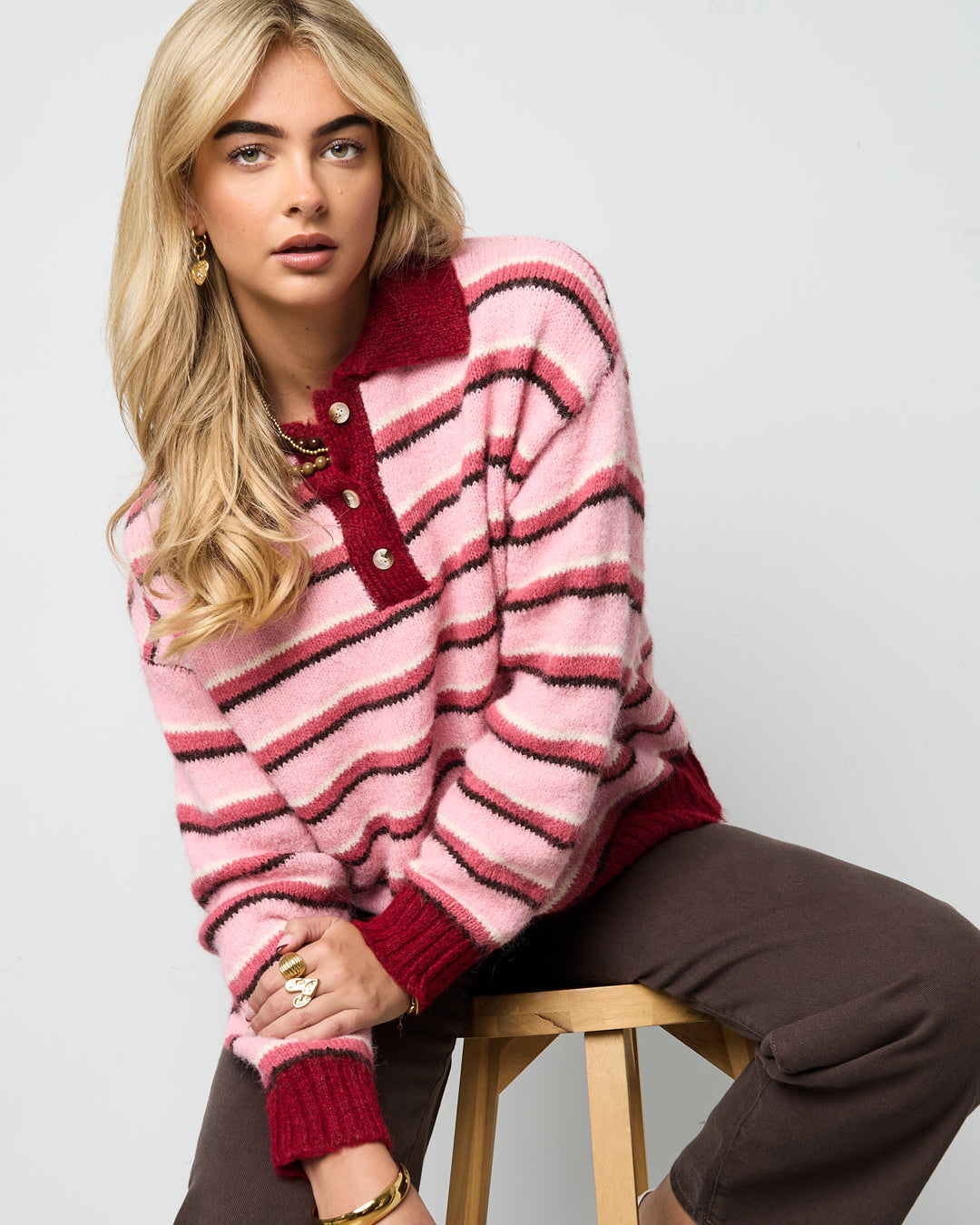 Maud polo trui stripes bruin