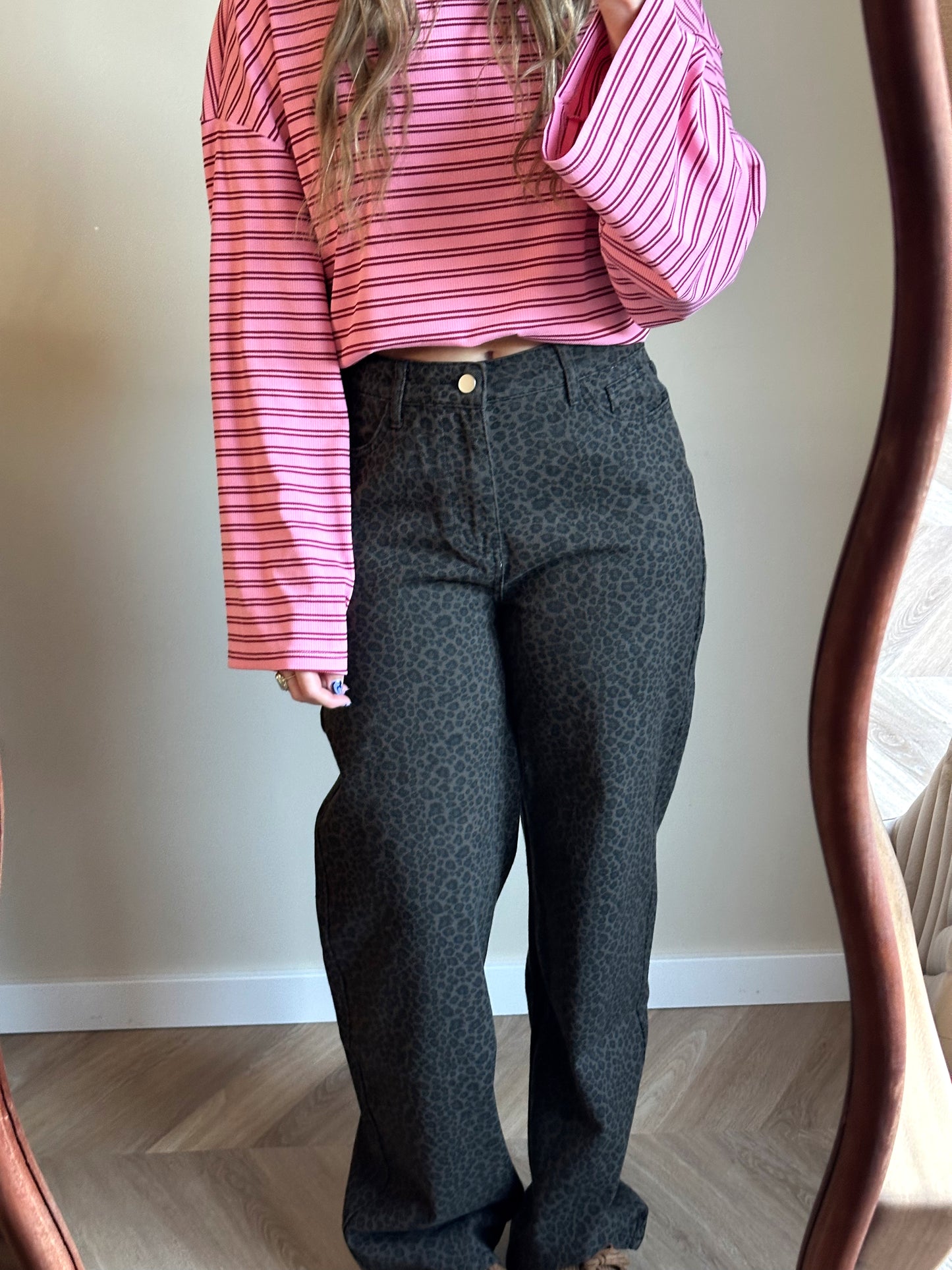 Leopard straight jeans dark brown