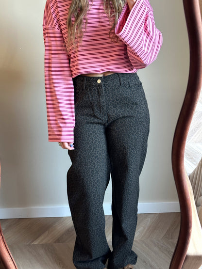Leopard straight jeans dark brown