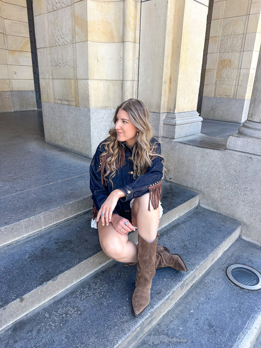 Poppy denim fringe jasje