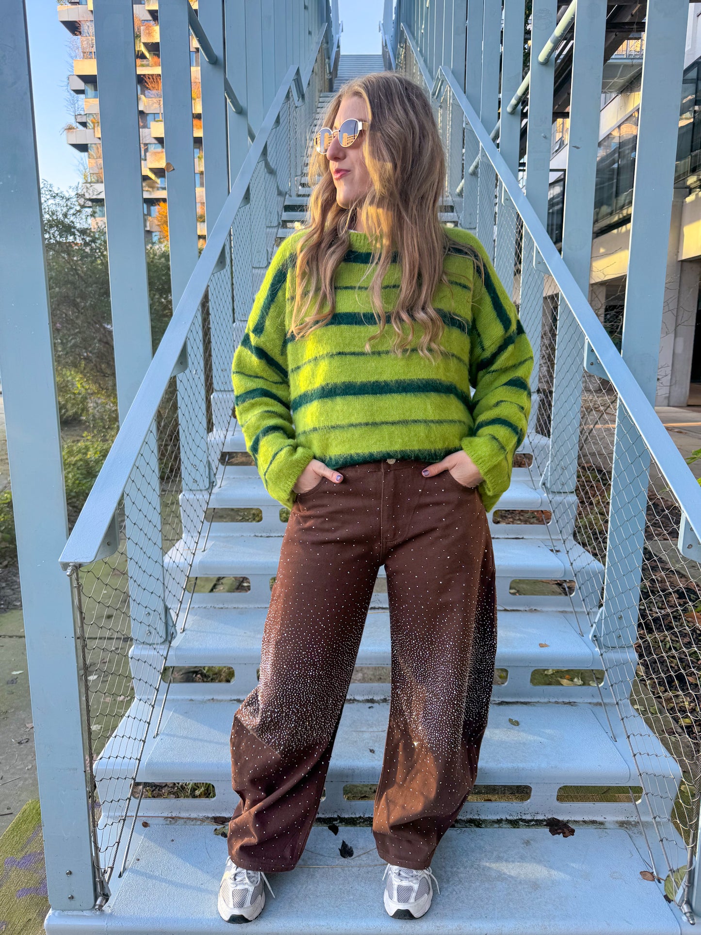 Tess groene gestreepte trui