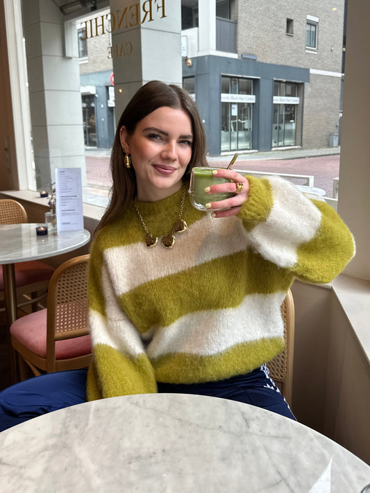 Laura gestreepte trui matcha latte