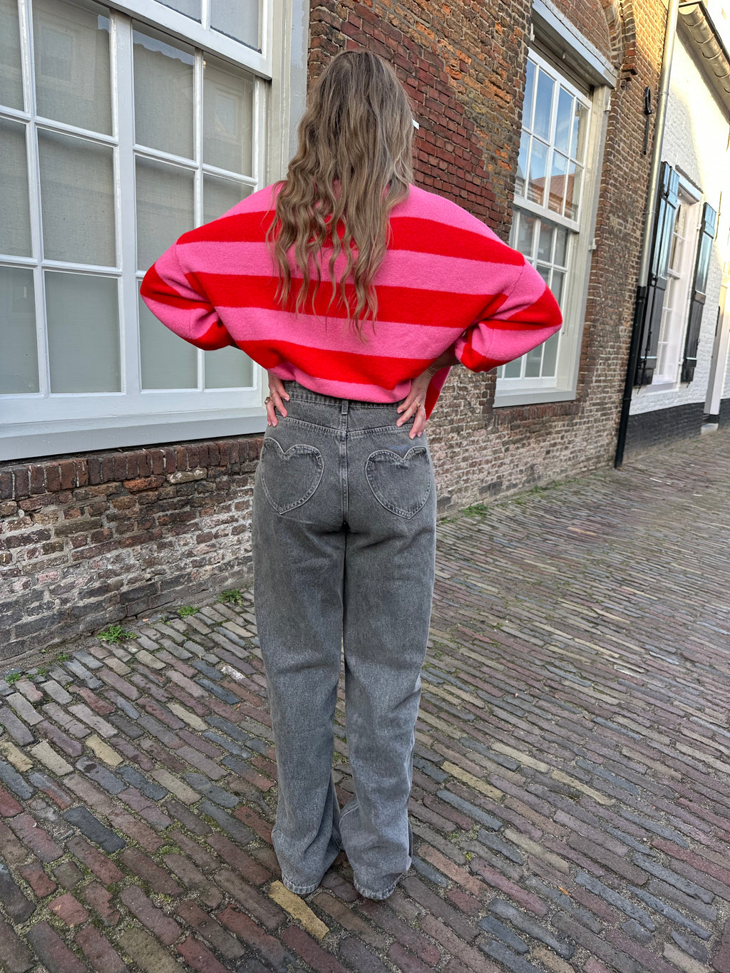 Amour straight leg jeans met hearts grey