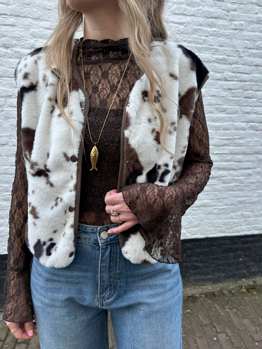 Jill teddy gilet cow print