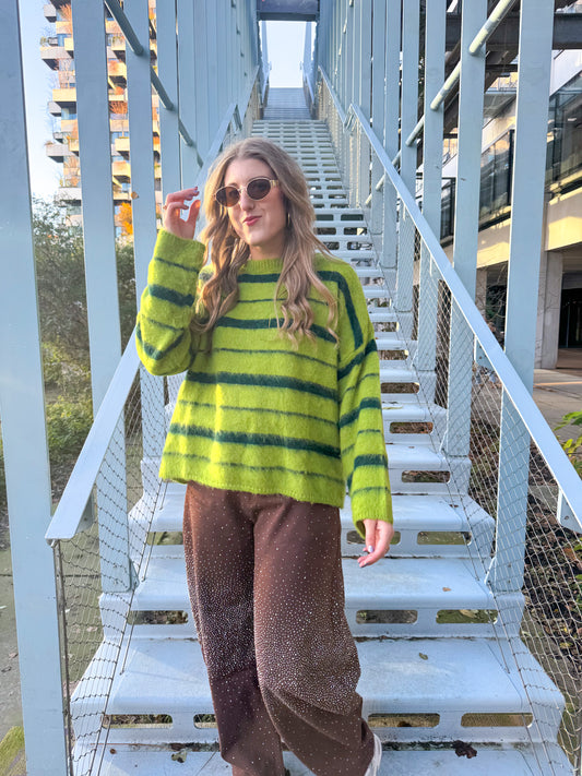 Tess groene gestreepte trui