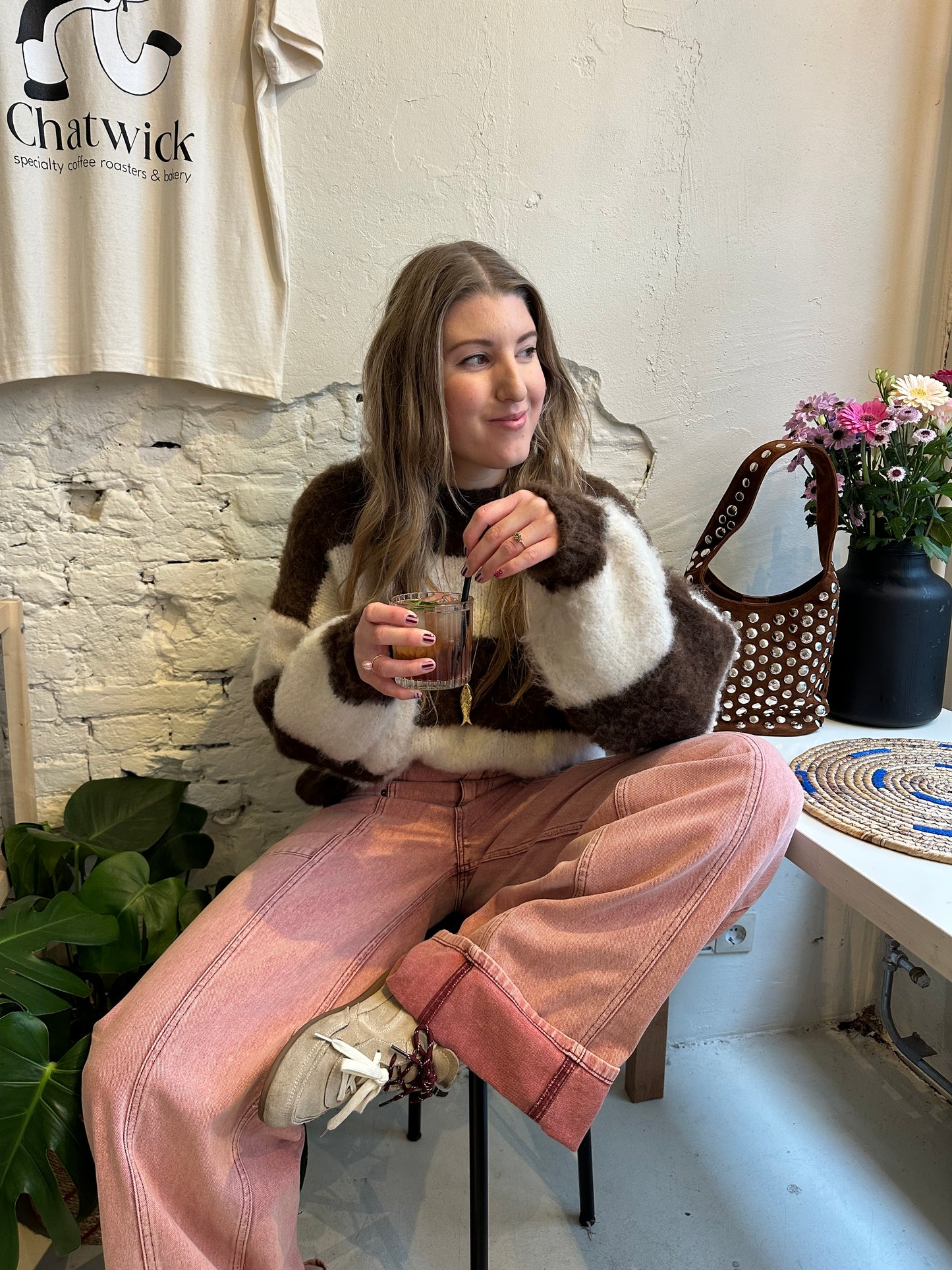 Laura gestreepte trui choco