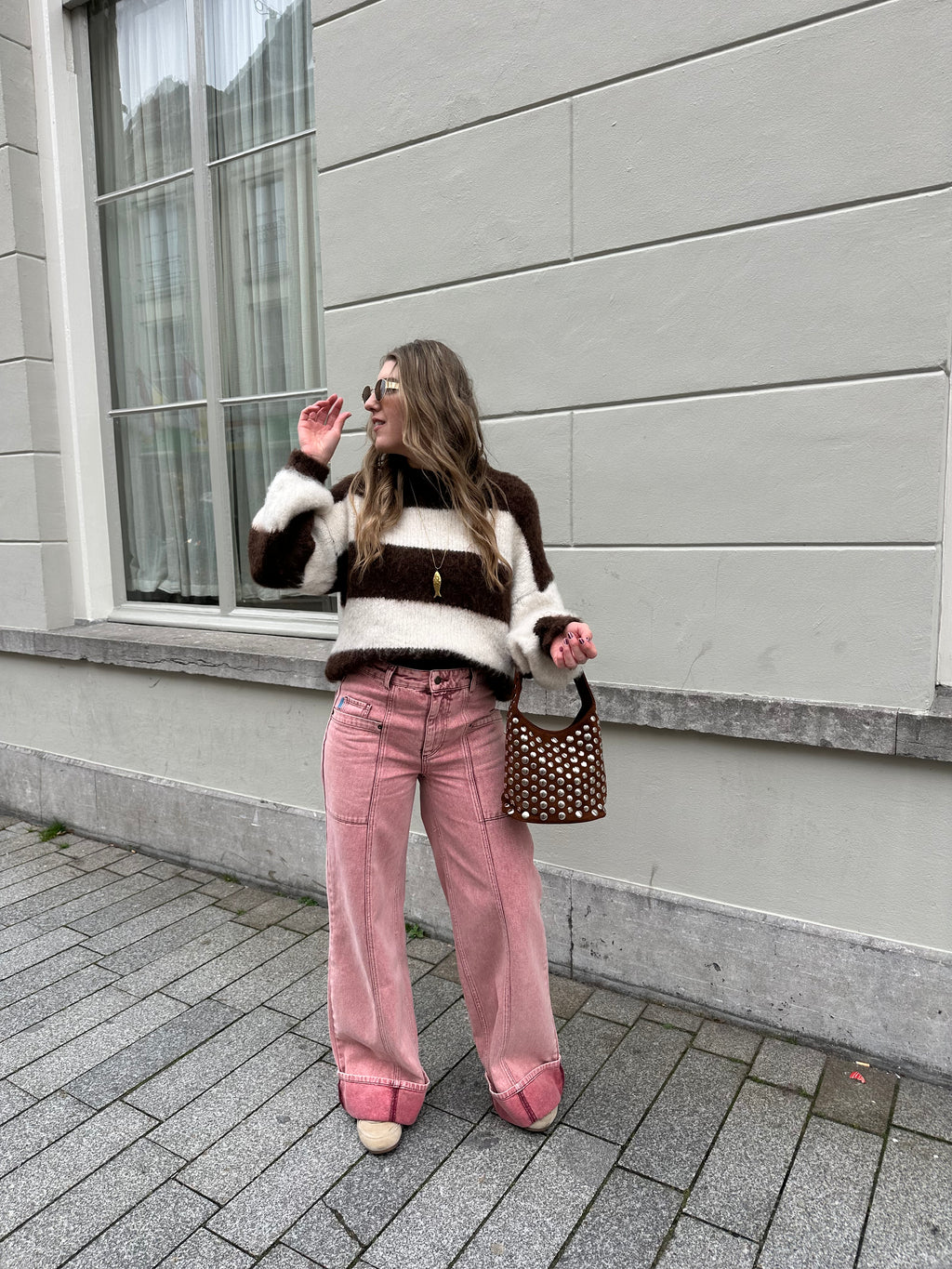 Laura gestreepte trui choco