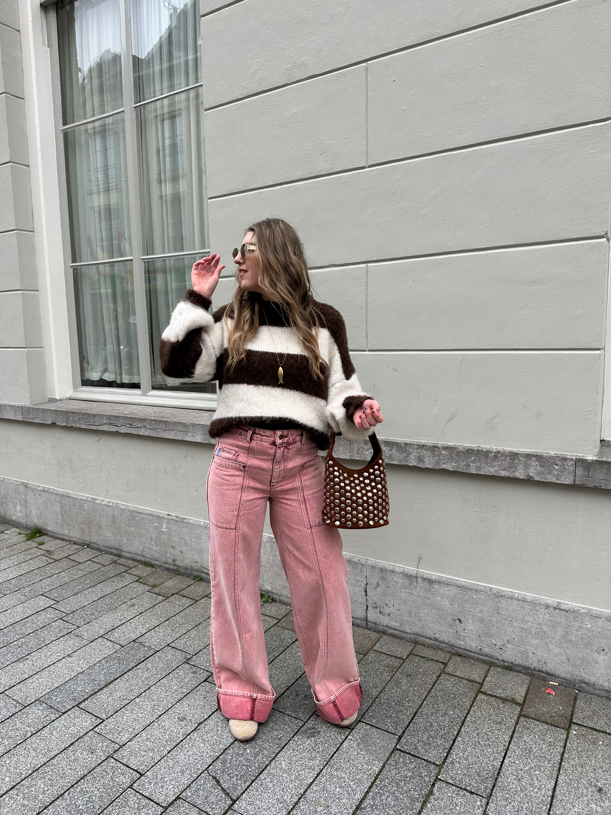 Laura gestreepte trui choco