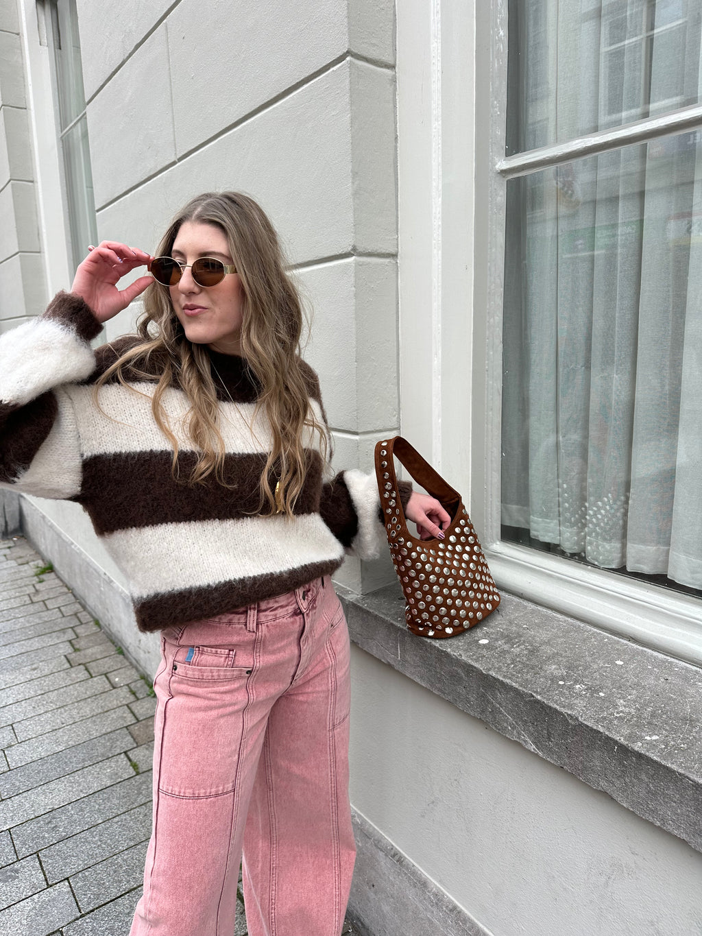 Laura gestreepte trui choco