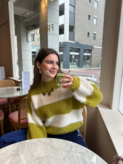 Laura gestreepte trui matcha latte
