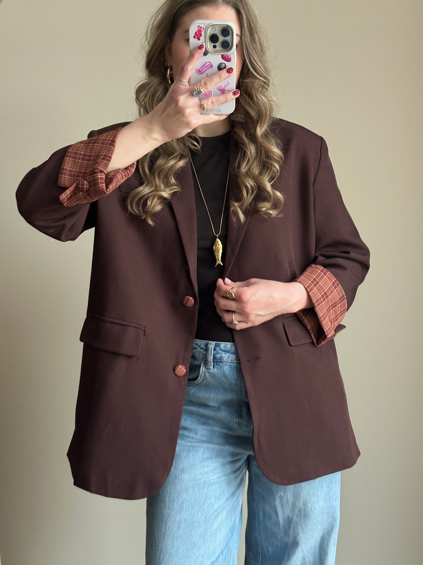 Zoey blazer bruin met ruit detail