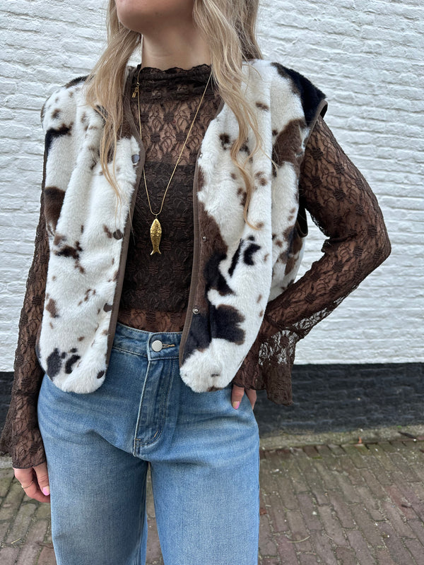 Jill teddy gilet cow print