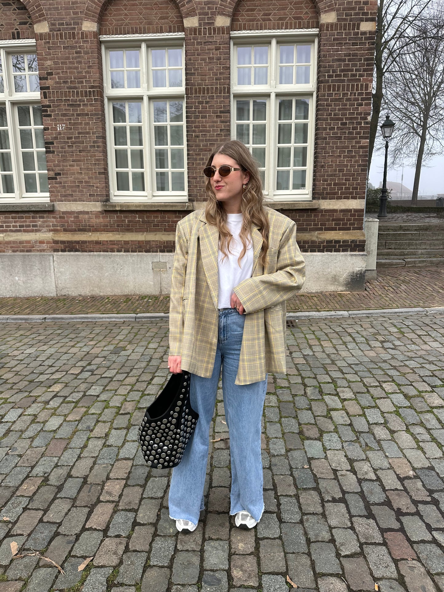 Boxy oversized blazer checkered yellow