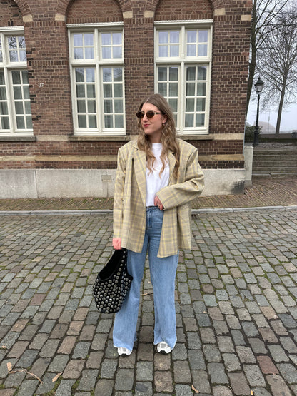 Boxy oversized blazer checkered yellow