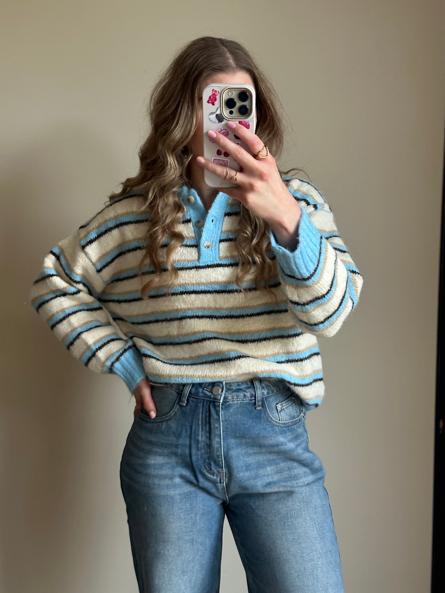 Maud polo trui stripes blauw