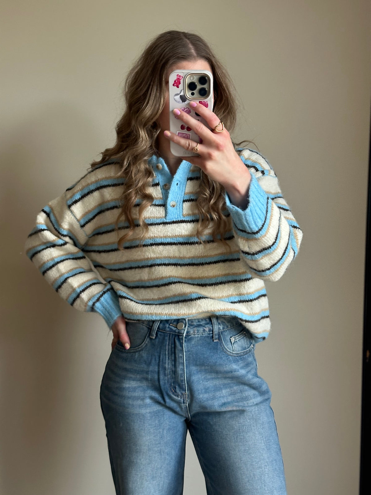 Maud polo trui stripes blauw