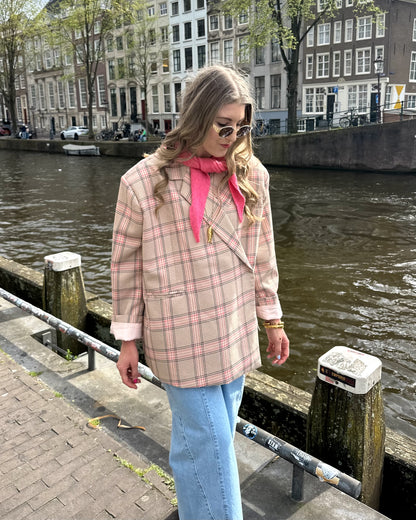 Boxy oversized blazer checkered pink beige